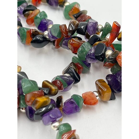 Sterling Silver 925 Multi-Strand Semiprecious Chip Bead Necklace 18” Gemstone - Picture 4 of 12